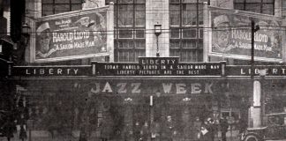 Liberty Theater (Paramount) in Youngstown showing the silent comedy “A Sailor-Made Man” (1921) with Harold Lloyd. Public-domain image. Published by the trade publication Exhibitors Herald on Feb. 18, 1922.